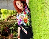 SALE -  black kimono dress with a jungle print in a rainbow of colors  / 59 instead of 99 dollars