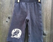 Woodland Grey Owl Hand Silkscreened Infant Pant- 3month, 6 month, 12 month and 18 month
