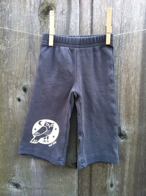 Woodland Grey Owl Hand Silkscreened Infant Pant- 3month, 6 month, 12 month and 18 month