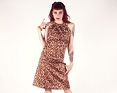 60s Dress - A Line Sheath with Cage Neck. Sleeveless - Large