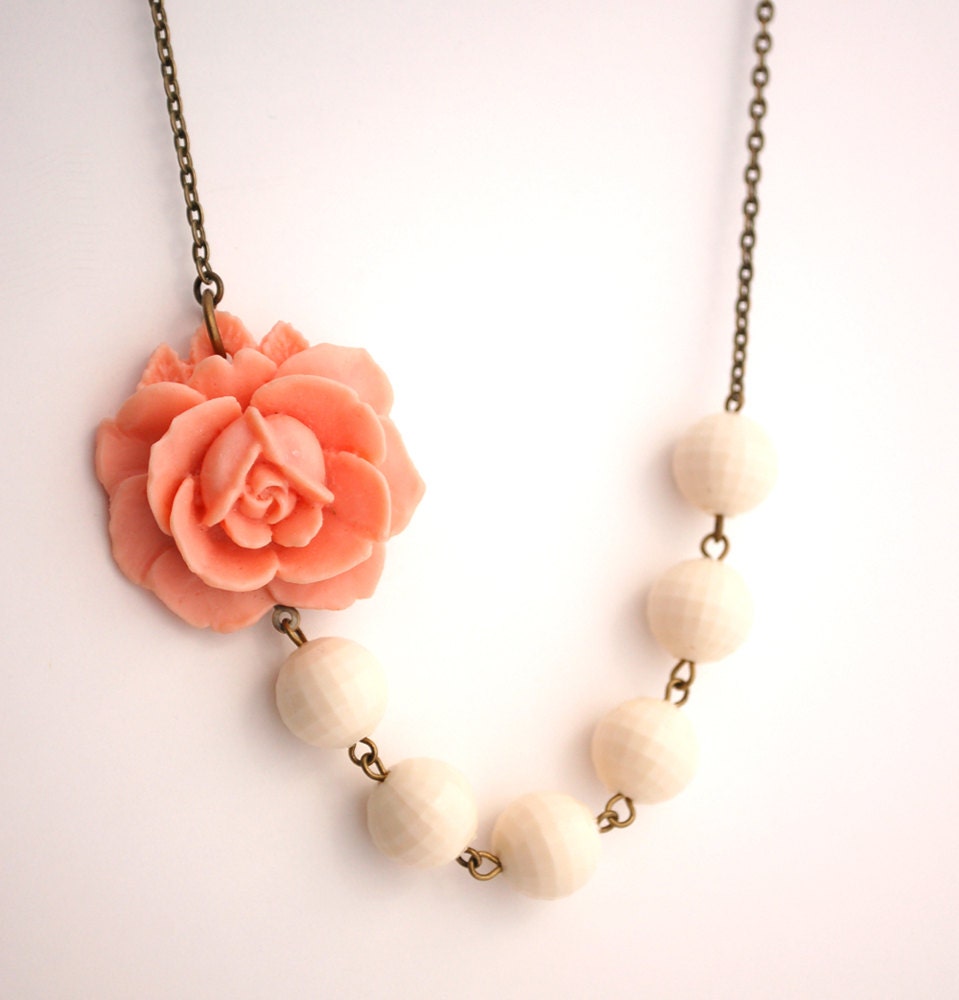 Asymmetrical Peach and Cream Rose Necklace