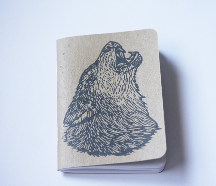 Linocut Wolf Pocket Notebook