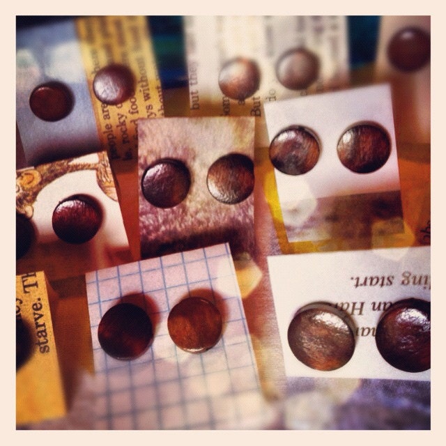 wood stud earrings (with STERLING SILVER POSTS)