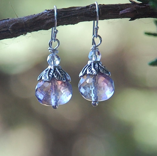 Pale Lavender - fluorite earrings, rainbow