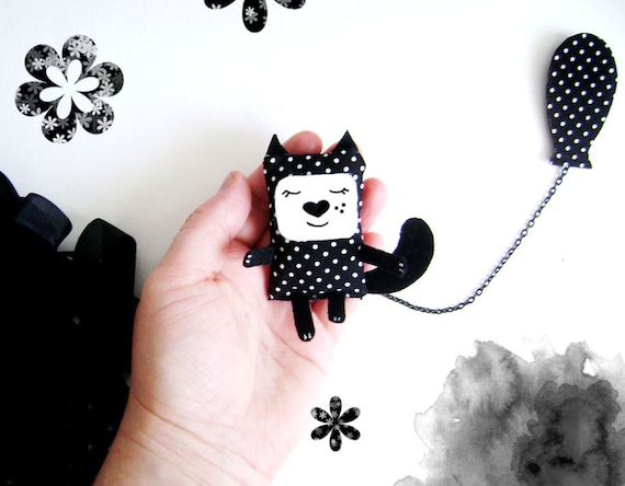I am polkadot cat with a balloon - double brooch
