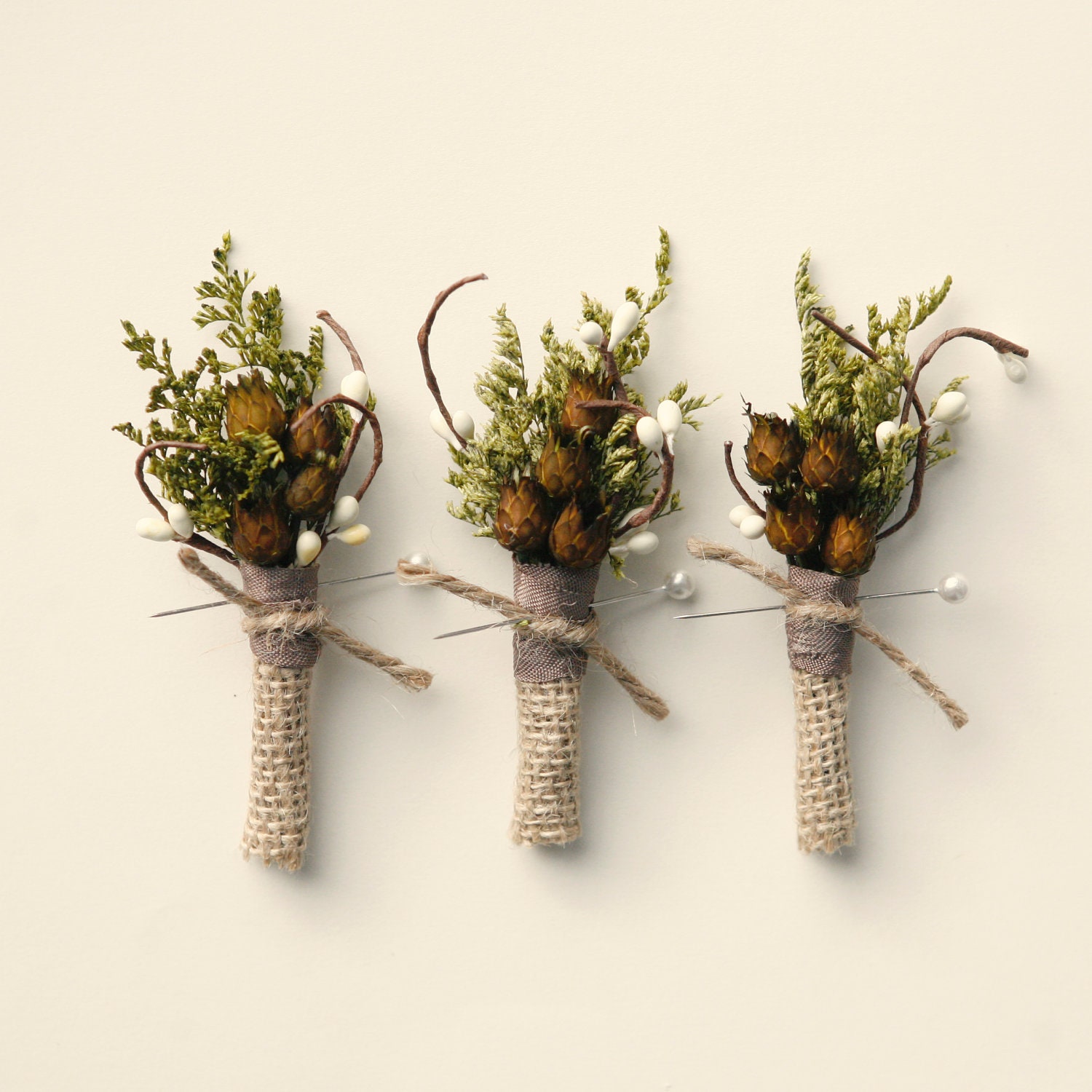 wedding boutonniere 'evergreen' natural keepsake