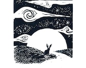 Little hare, big sky. Original silkscreen print.