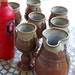 Set of Six Wine Goblets and Carafe in Rustic Red