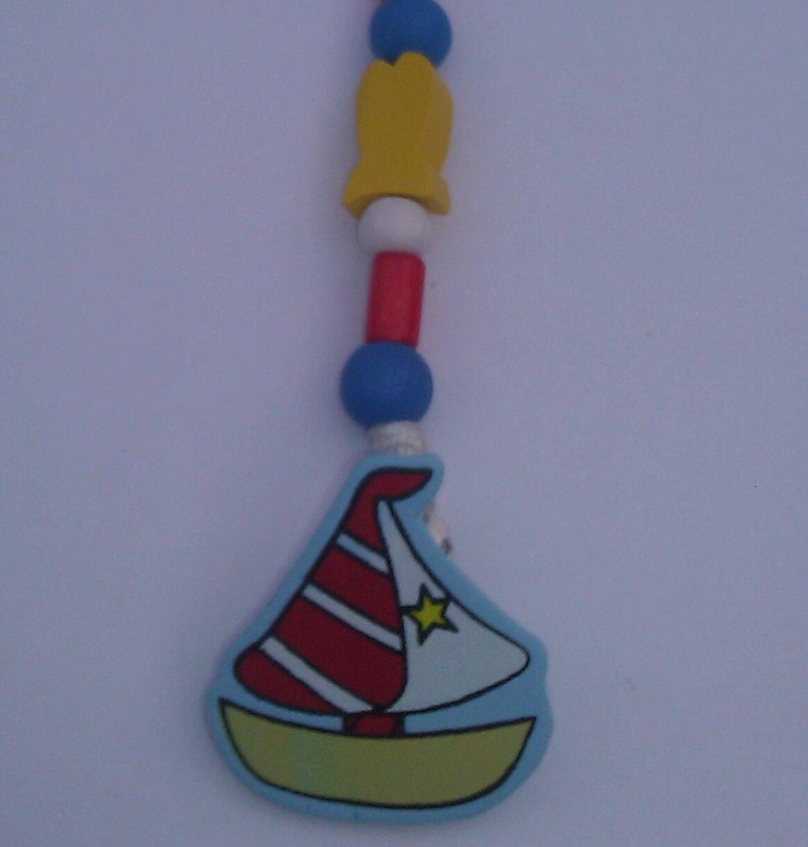 Sailboat with Fish Wood Bead Binky Pacifier Clip Holder Dummy
