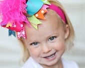 boutique BIRTHDAY BRIGHTS over the top hair bow on a headband