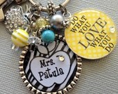 Teacher Gift PERSONALIZED Name Silver Pendant Keychain  - inspirational quote, Valentine gift, daycare, Do what you love, love what you do