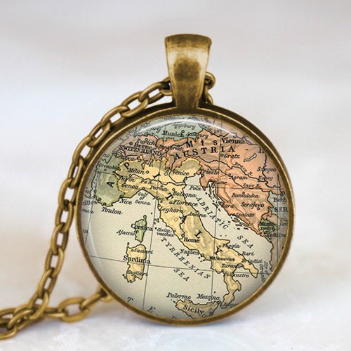 Italy pendant  vintage map Italy map necklace,germany  map  pendant, world map jewelry,  map charms