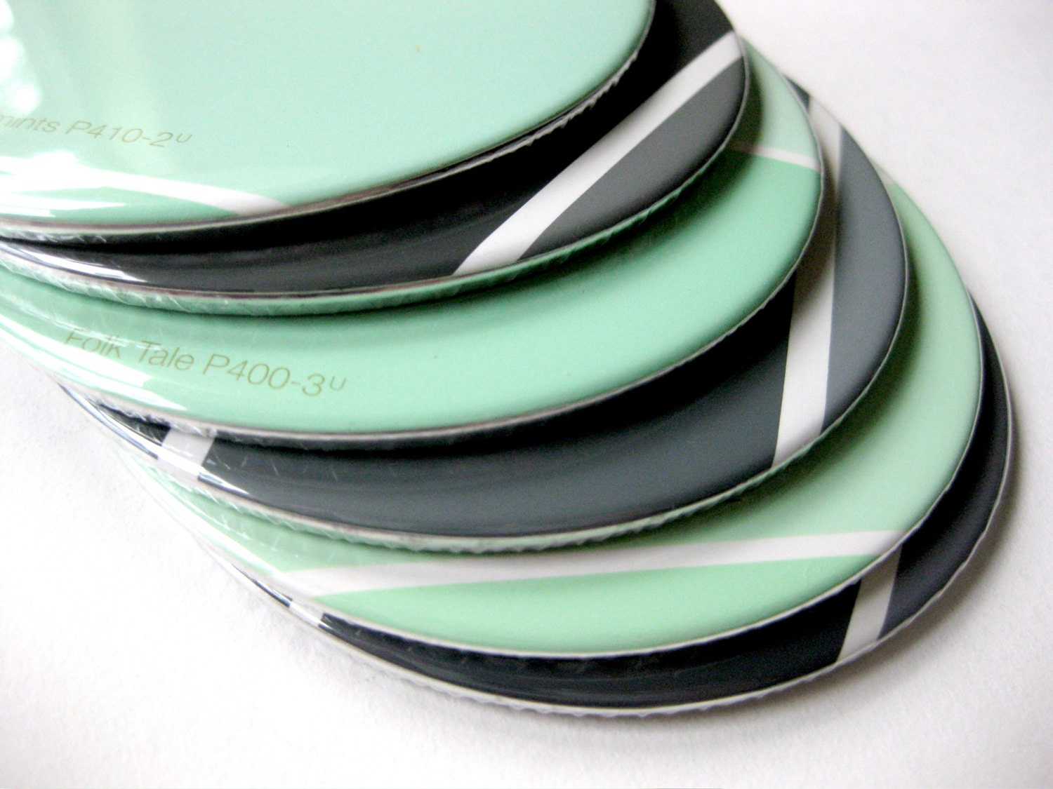 Mint & Black Coasters // Recycled Paint Samples  // Choose Your Own Color // Black Mint Green Home Decor