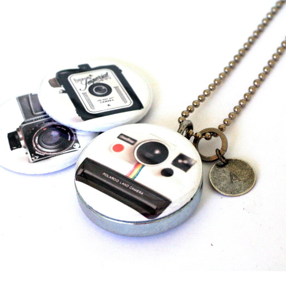 Vintage Cameras Locket Necklace - Polaroid Necklace - Magnetic Jewelry by Polarity - Raceytay Collection
