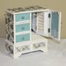 Jewelry Box Upcyled Gray Blue Flowers Plaid