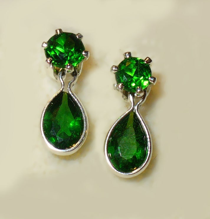 Chrome Diopside Sterling Earrings - Genuine Gemstones, Solid Silver