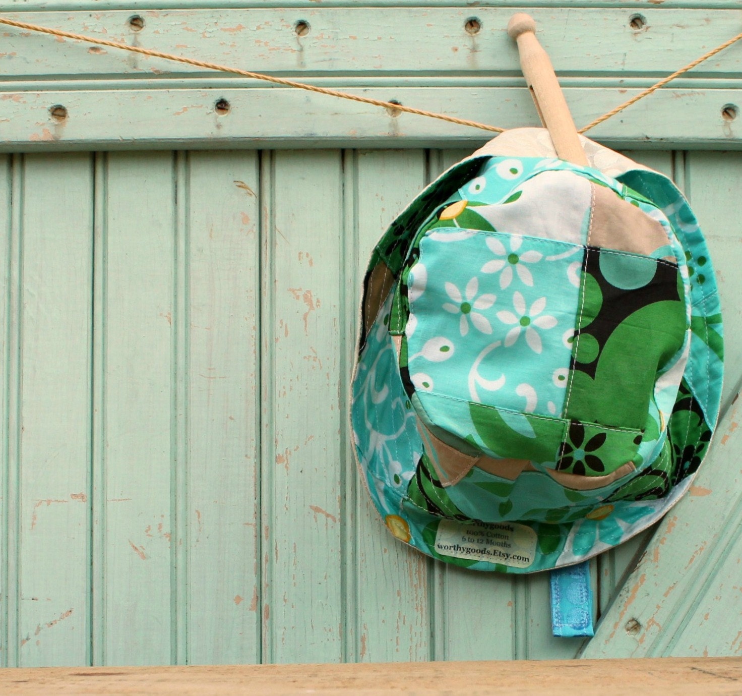 Kids Sun Hat 4T 5T 6 7 8 Years - Kelly Egg Blue Floral Patchwork Bucket Cap with Bright Flowers - Ready to Ship - worthygoods