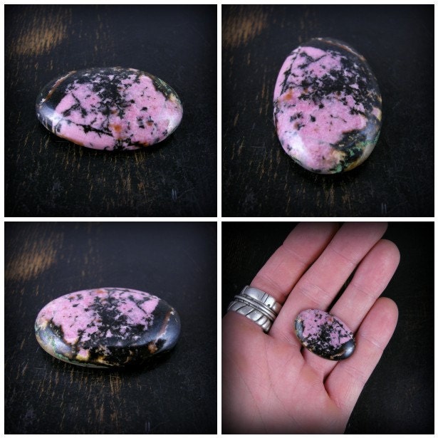 Rhodolite Made to order Oval Earthling ring Sterling SIlver pink and black