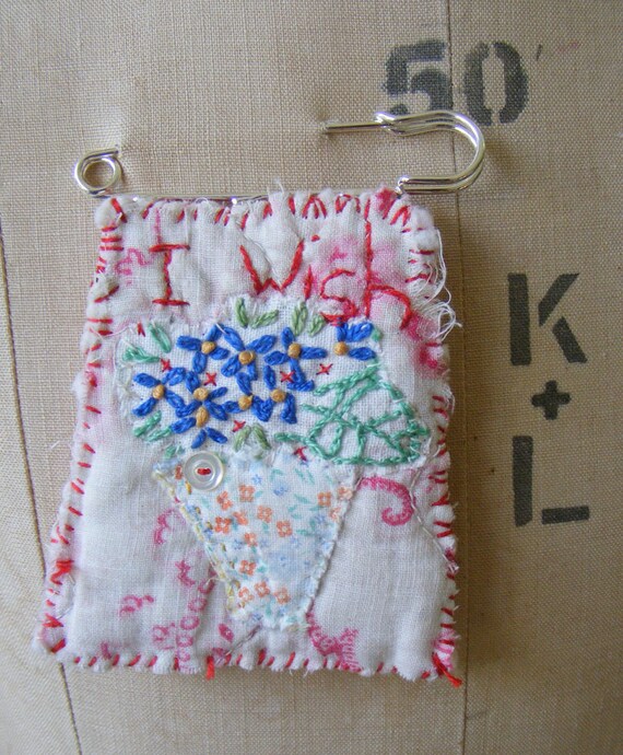Handmade Brooch Textures and stitch . I wish.
