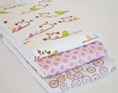 Pink Birds Set (3) VERY ABSORBENT BURPIES......Coordinating pink and lilac fabric on 3ply cotton burp cloths......Very handy for baby care