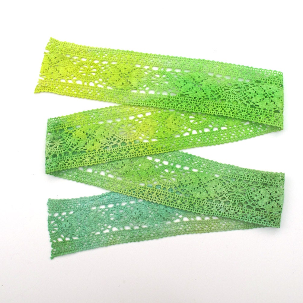 Hand dyed cotton lace trim - bright green, lime, apple green, light jade green
