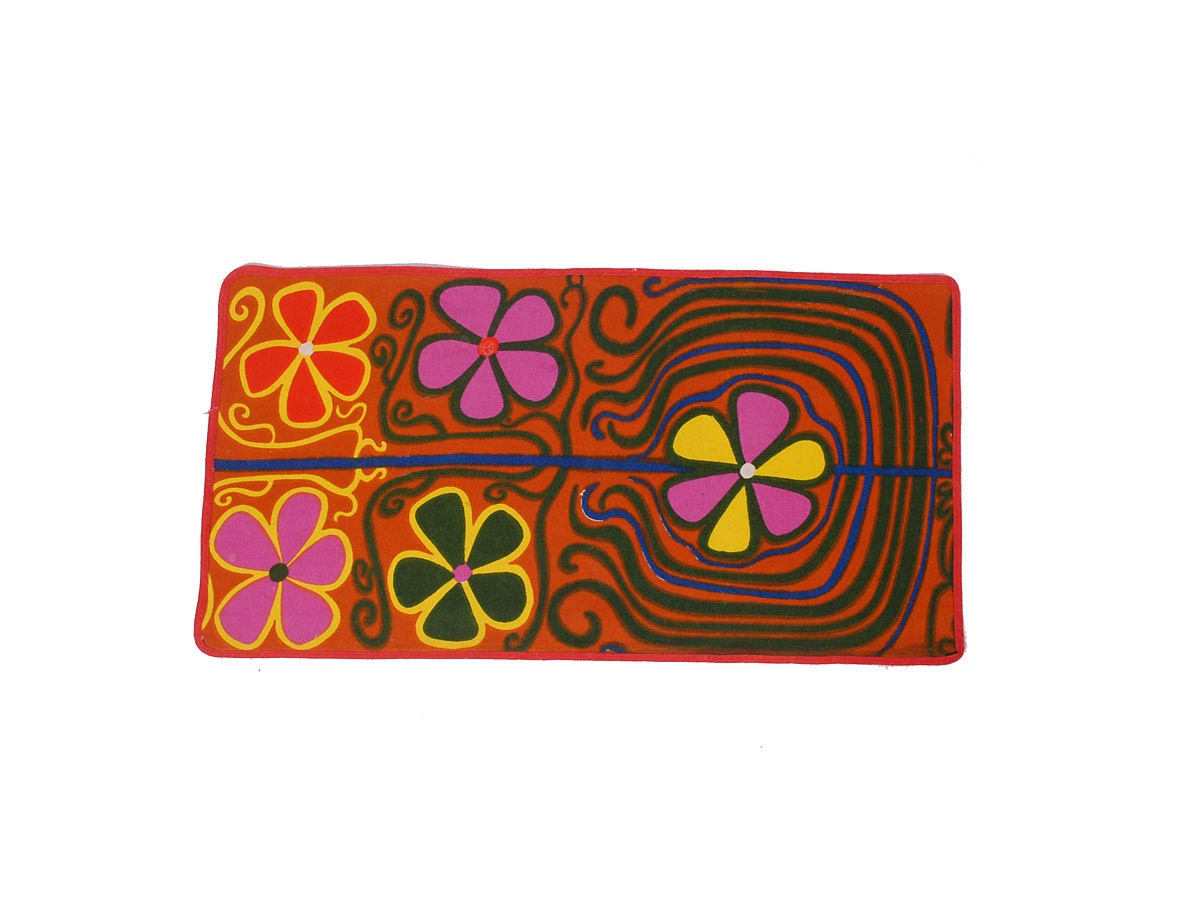 Vintage 70s Psychedelic Pop Art Placemats Orange Yellow Purple Abstract Flowers Set of 4