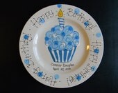 Hand Painted Birthday Plate - Boy's Blue Cupcake