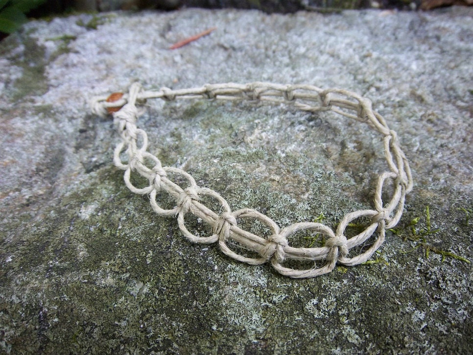 Natural Open Square Knot Hemp Anklet