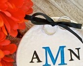Triple Monogram Leaf Textured Custom Ring Bearer Bowl