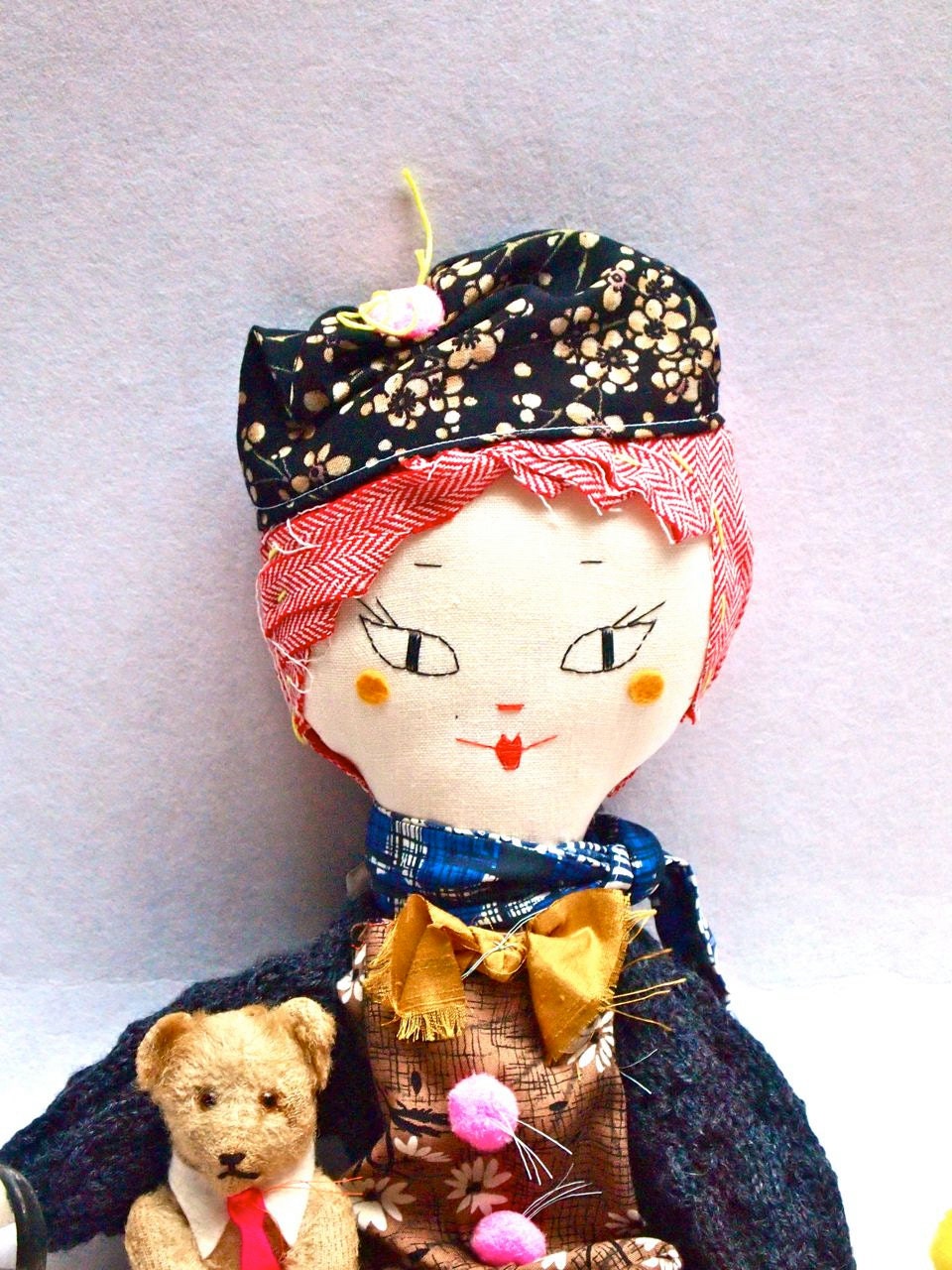Cyber Monday etsy sale Rag doll cloth art doll cream linen embroidered face Molly Dolly, Little Min