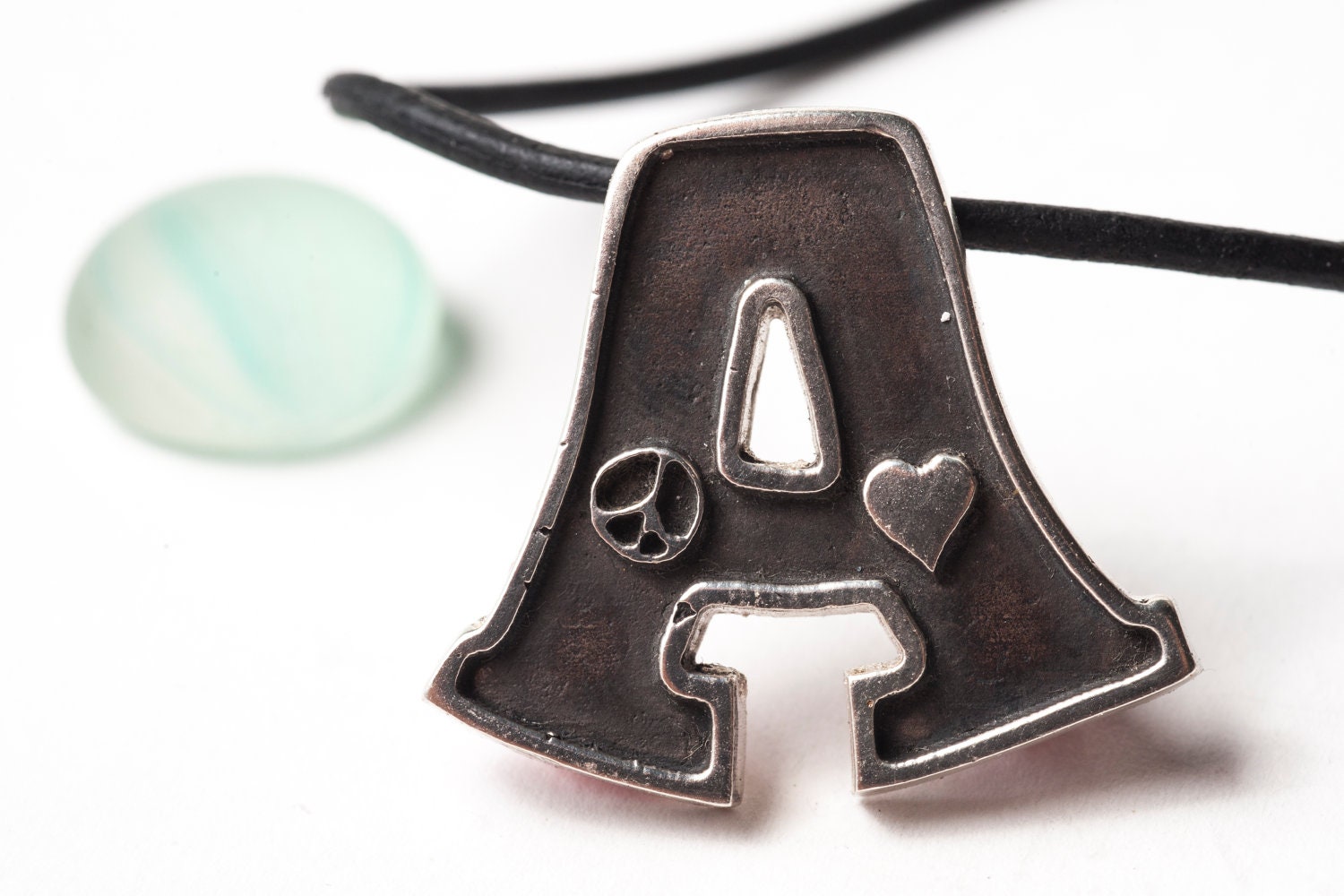 Custom Letter A Necklace Personalized Peace Sign Heart Sterling Silver