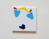 SALE Small screenprinted tile/coaster blackberry bird