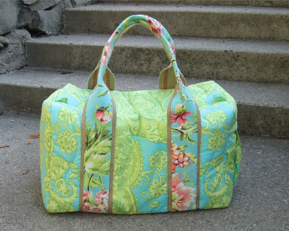 Travel Duffle in Lime and Turquoise