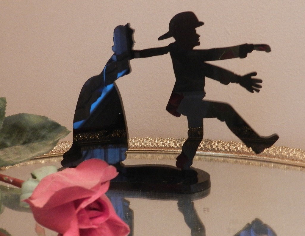 Fireman Firefighter Silhouette Wedding Cake Topper funny escape from bride helmet