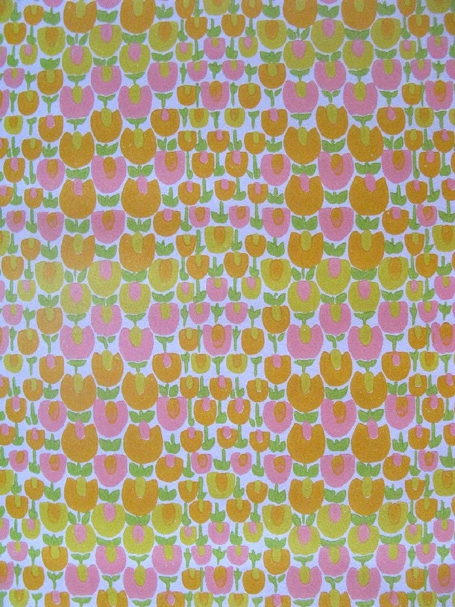 vintage wallpaper - field of tulips - per full yard