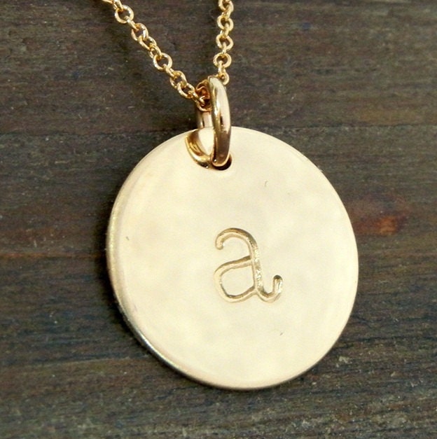 Gold Initial Necklace, CHELSEA gold lowercase typewriter 14K gold-filled charm letter necklace by E. Ria Designs