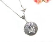 Silver Locket Necklace Vintage Locket  Photo Keepsake Jewelry