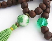 Bodhiseed Tara Mala Necklace w Green African Trade Bead and Art Glass - 111 - Bead Buddhist Mala