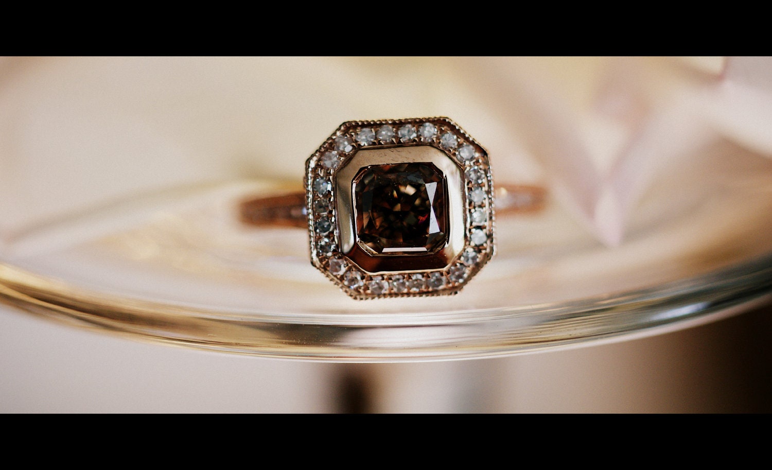 Reserved -1ct VS2 Asscher cut Cognac diamond ring 14k rose gold-1st payment