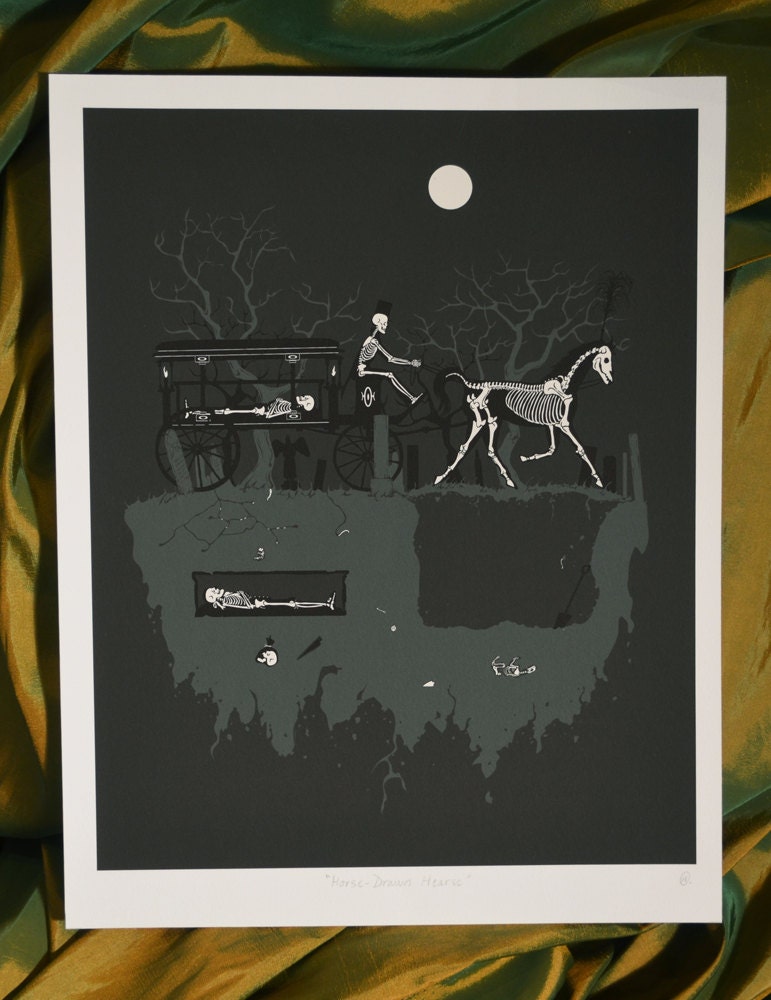 Horse-Drawn Hearse Archival Giclee Print 11 x 14 Inches Goth Horror Victorian