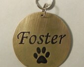 PAW PRINT pet name tag dog id. Copper or brass etched 1 1/4" tag.