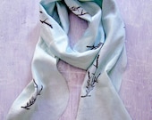 Tall Grasses Print Linen Scarf in Soft Emerald