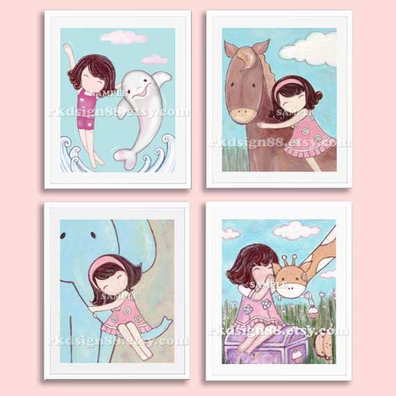 Baby girl Nursery Art, nursery wall art, nursery decor, children wall art, girls room art brown Set 8x10 prints FREE SHIPPING