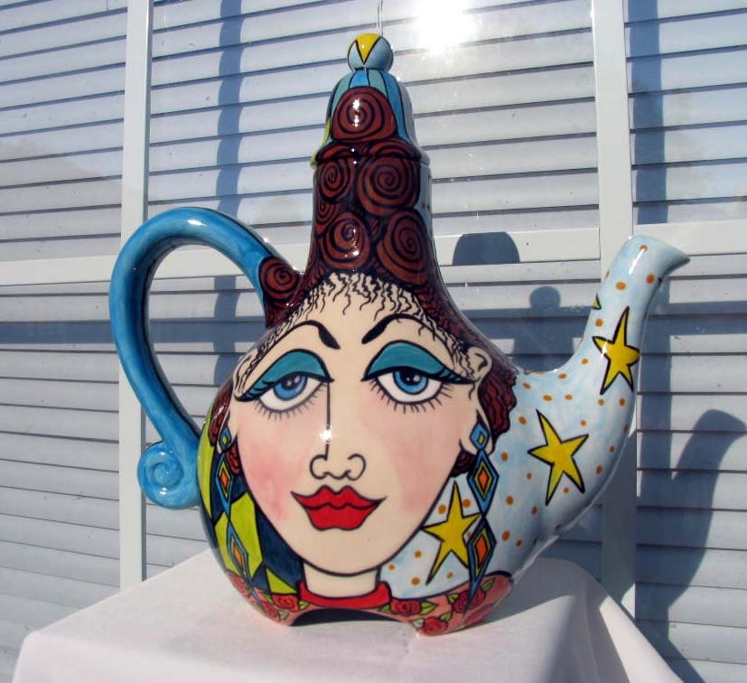 Petite Teapot for Two Handpainted Ladies Faces on Etsy
