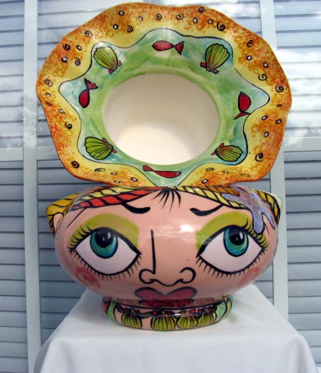 Mermaid & Whimsical Fish Ceramic African Violet Planter Self Watering on Etsy 2 Piece