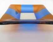 Square Fused Glass Dish - Amber Blue