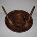 Vintage Pressed Wood Salad Bowl Set With Serving Fork & Spoon Checker Board Design