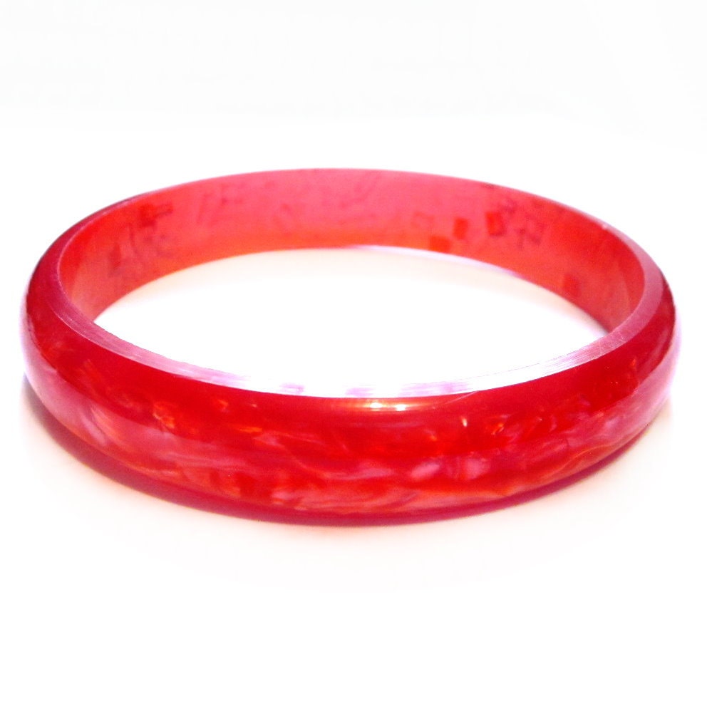 Vintage Bangle Bracelet, Red Lucite Moonglow