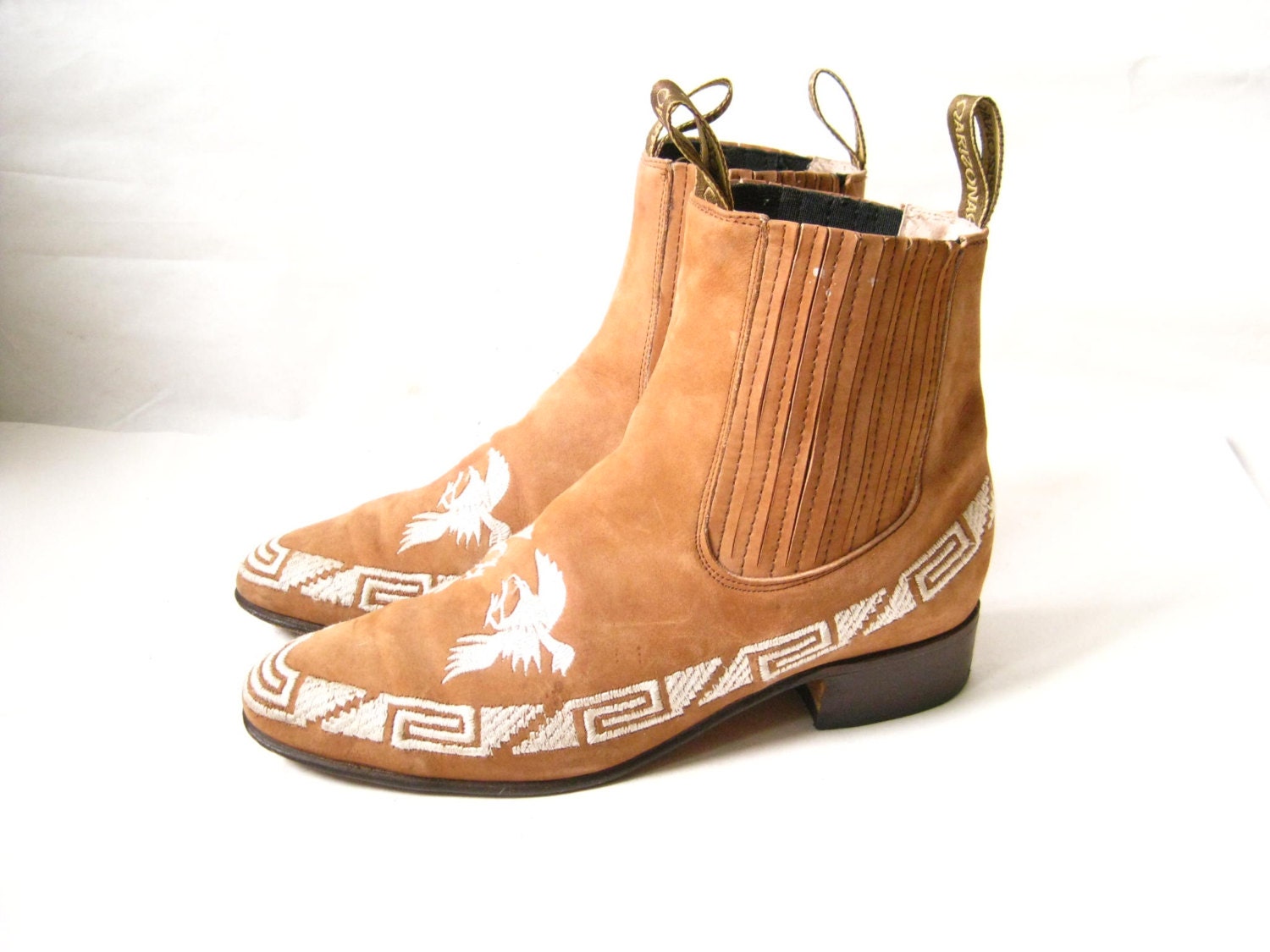 Vintage 70s Eagle Stitched Southwestern Ankle Boots. Size 9 Mens. 11 Women