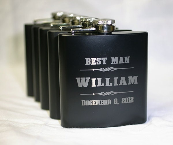 9 Personalized Laser Engraved Stainless Steel Flask  Weddings Best Man Groomsman